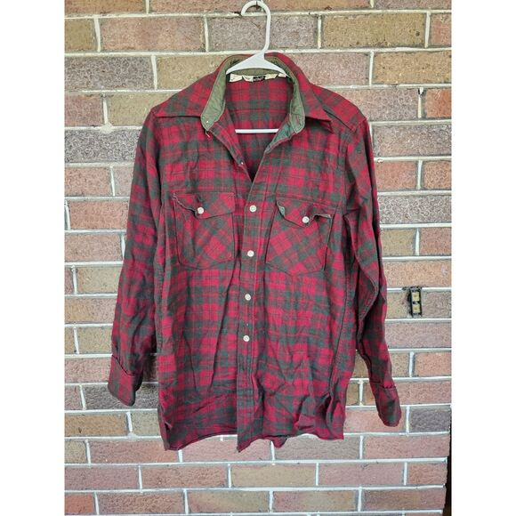 Vtg Woolrich Wool Shirt Jacket Sz 15 Red Plaid Y2K Hunting Shacket 10203 - Picture 1 of 6